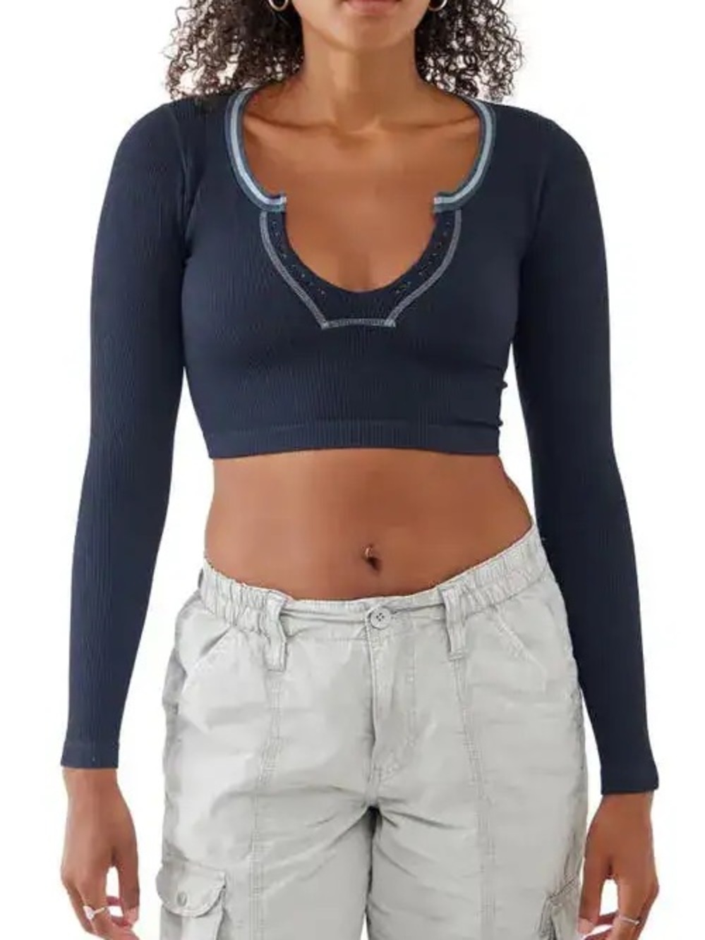 Urban Outfitters black go for gold cropped long sleeve top
